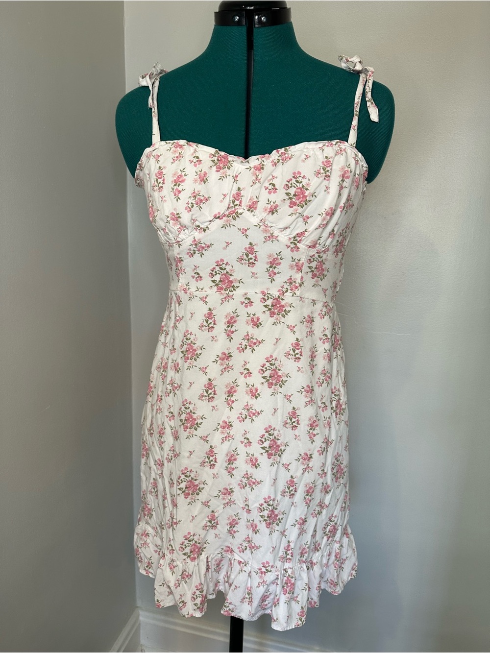 Hollister White Chemise with Pink Floral Tie-Straps